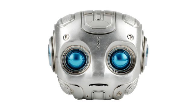 Robot head emoji in matalic on white background