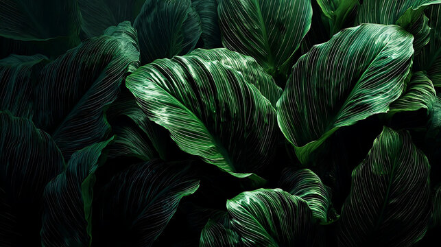 Lush emerald green foliage with prominent white veins in a dense cluster leaves texture - Powered by Adobe