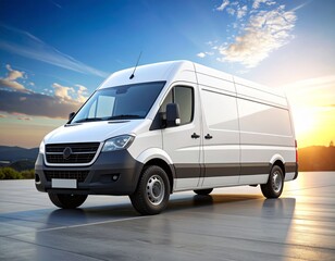 Naklejka premium White Cargo Van on a Scenic Mountain Road