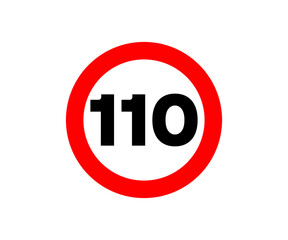 A traffic sign indicating a speed limit of 110 kilometers per hour. Speed limit sign, traffic safety  illustration on transparent background. 