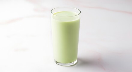 Enjoy vibrant green smoothie in tall glass for healthy lifestyle ads or refreshing drink promotions with a modern, clean aesthetic