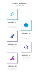 Vertical progress bar featuring 5 arrow-shaped elements, symbolizing the five stages of business strategy and progression. Clean timeline infographic design template. Vector for mobile presentation.