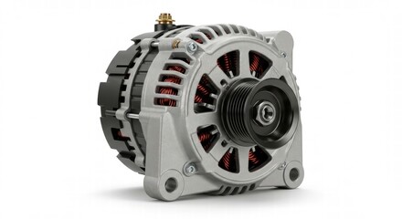 Obraz premium Detailed Studio Shot of a New Automotive Alternator Component, Isolated on White.