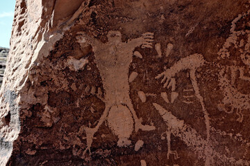 Ancient Petroglyph Carvings in Moab, Utah Desert Landscape