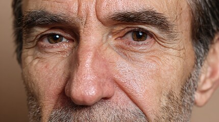 Obraz premium Close-up of a 62-year-old man showing temporal wasting from androgen decline