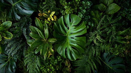 Fototapeta premium Lush green foliage dense tropical jungle plants vibrant leaves image