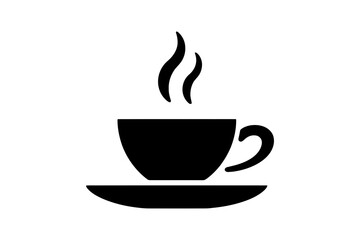 Fototapeta premium A simple black silhouette of a coffee cup with steam rising above it, placed on a saucer design