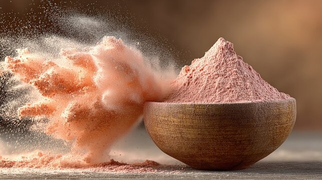 Peach PQQ powder floats above a bowl, highlighting its energy-boosting effects