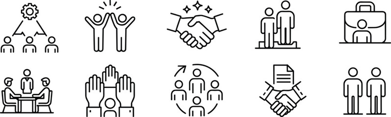 Teamwork and business icons, cand business icons, collaboration workflow agreement, leadership success vector, professional meeting clipart, employment partnership symbols