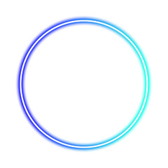 A glowing neon circle frame with a blue to cyan gradient. A modern, round border isolated on transparent background. Shine glow light electric neon sign Banner, Mockup, presentation, YouTube, PNG