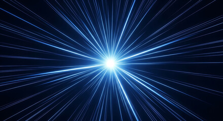 Abstract blue light tunnel with glowing center and radiating lines, representing speed and technology
