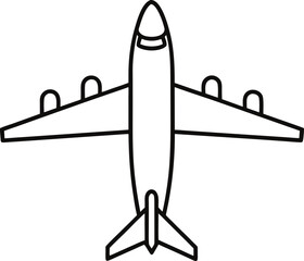 Airplane outline top view isolated on transparent background