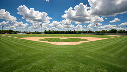 Le terrain de baseball sous un ciel bleu