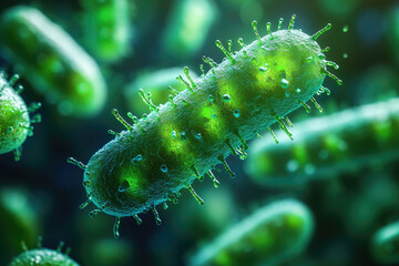 Fototapeta premium Close-Up Illustration of Green Bacteria Cells on Background