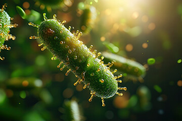 Fototapeta premium Scientific Artwork Depicting Green Bacteria in Microscopic Focus
