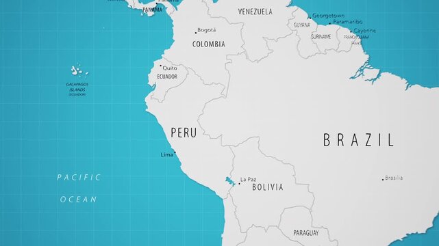 Peru on the World Map with Animated National Flag