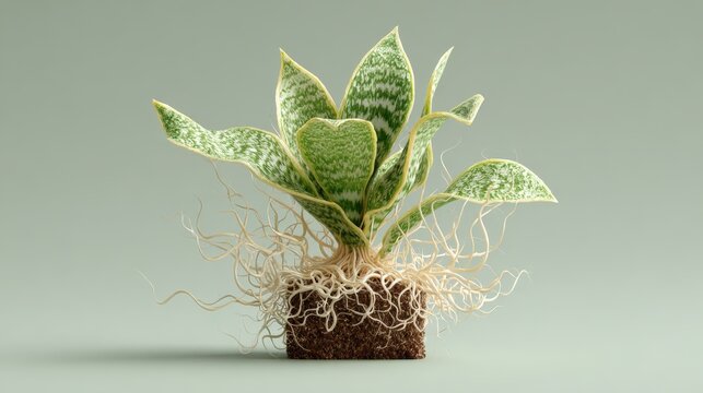 Mycelial strands of Pythium root rot encircling a Snake Plant root in bright light