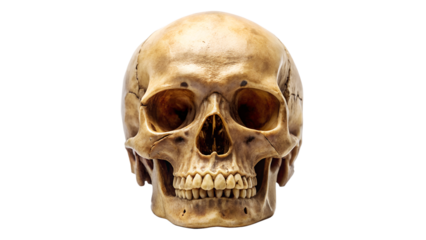 Detailed Human Skull Front View Isolated on Transparent Background