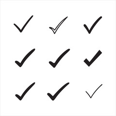 Check mark icon. correct, right, accept, approved, choose, confirm, test, vote, yes symbol vector on white background