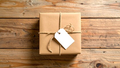 Eco-friendly gift packaging with kraft paper and blank tag
