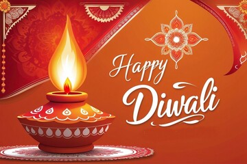 Festive Happy Diwali Greeting with Traditional Oil Lamp and Decorative Rangoli – AI-Generated