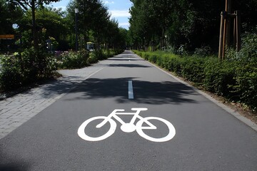Obraz premium Vacant bike lane lines on sleek asphalt road 