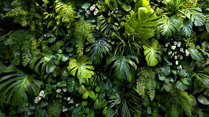 Lush green tropical foliage with delicate white flowers tropical plants lush greenery