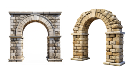Two stone arches architectural elements on transparent background