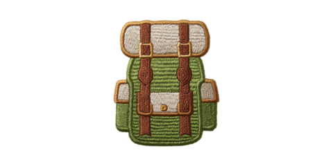 Embroidered Backpack Patch Design. Outdoor Adventure And Travel Symbol Isolated On Transparent Background