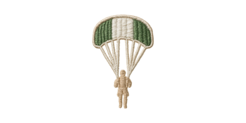 Parachute Embroidery Patch Design. Symbol Of Adventure And Skydiving Enthusiasm Isolated On Transparent Background