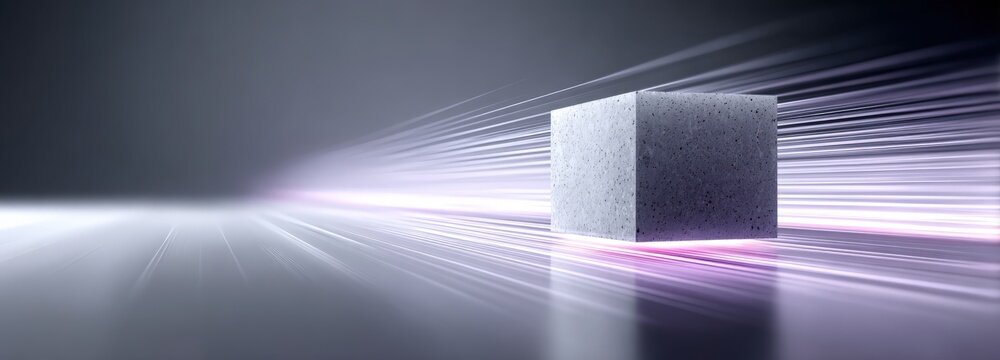 Stylized boron nitride prism and thermal interface material block on pale gray background