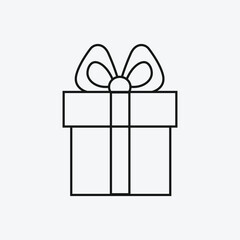 Minimalist Gift Box Line Art Icon, Simple Present with Ribbon Bow Outline, Modern Vector Graphic for Birthday, Holiday, and Celebration Themes.