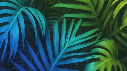 Fototapeta premium Vibrant monstera leaves create a tropical, modern aesthetic with bold colors for design projects and backgrounds