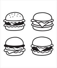 Hand Drawn Tasty Burger Icon Collection Set
