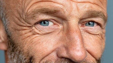 Man gazes into camera, showcasing dynamic forehead wrinkles from sun damage