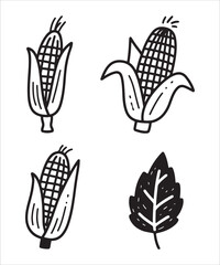 Hand Drawn Corn Icons with Leaf Illustration