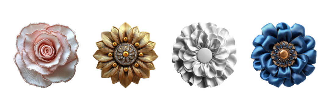 Elegant Floral Brooch Collection. Luxurious Decorative Accessories For Fashion And Design Isolated On Transparent Background