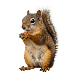 Fototapeta premium A close-up shot of a red squirrel with a nut in its paws.