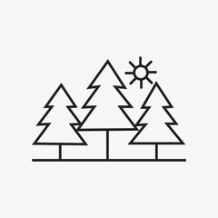 Forest Trees with Sun Icon Nature, Outdoors, Environment and Eco Friendly Symbol