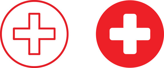 Obraz premium Red Medical Cross Symbols in Oval Shapes on Transparent Background