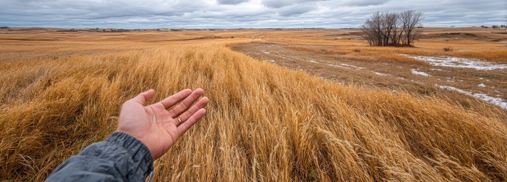 Boy's clean hand supports Poweshiek Skipperling in tallgrass prairie