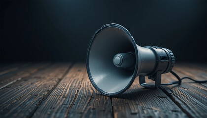 old loudspeaker on wooden table