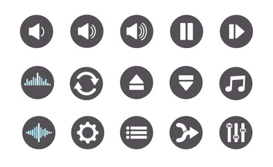 Set of Media player icons in line style. Music, interface, design media player buttons collection. Vector Illustration.