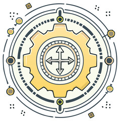 Obraz premium Yellow Gear with Navigation Arrows in Circle Abstract Vector Design