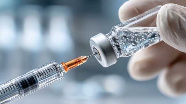 Hands pouring collagen biostimulator solution into mesogun for skin rejuvenation