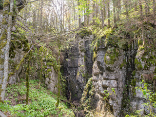Chasseral, Switzerland - May 26th 2024: Ascent through the wild terrain of Combe Grede.