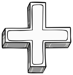 Obraz premium White Addition Sign Illustration with Outline and 3D Effect for School, Math, and Education