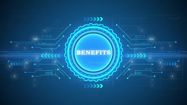 Technology benefits icon animation. Employee benefits help to get the best human resources. Concept of benefits text animation. Technology background with Business Analytic strategy concept .