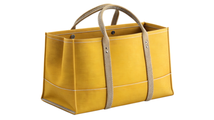 Yellow textured tote handbag isolated on transparent background