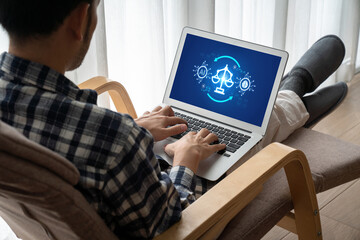 AI ethics responsibility standard law and rules on computer screen provide report of AI ethic...